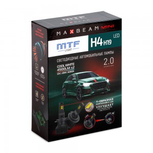 Светодиодные лампы MTF Light, серия MaxBeam Mini, H4/H19, 12V, 45W, 4500lm, 6000K, кулер, комплект.