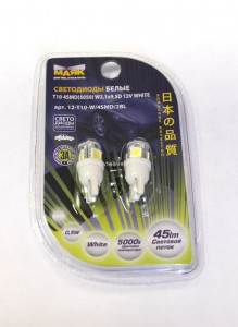 Светодиод 12V T10 (W5W) WHITE (4SMD) (2шт. блистер) W2.1x9.5d Маяк
