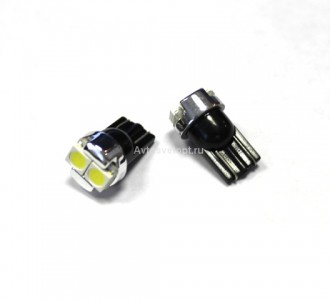 Светодиод 12V T10 W2.1x9.5d  б/ц  2SMD ULTRA-SW Маяк(2шт.)